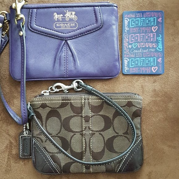 LOT OF 3 Coach Madison purple and Hamptons brown Wristlets & RARE Poppy Mirror - Picture 1 of 3